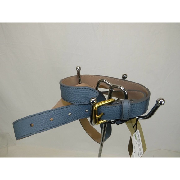 BURBERRY THOMAS 25 DUSTY BLUE GRAIN LEATHER LOGO WOMEN'S GOLD BUCKLE BELT 80 32 - Picture 9 of 12